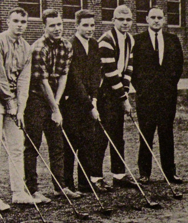 Selected members of 1964 Gerstmeyer High School Golf Team (L to R: Robert McCaully, Ken McNeil, Donald Anthony, Steve Simmons, Coach Donald Pritchett)