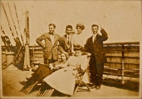 "The bunch" - Christine Lebline and her friends aboard steamship to Europe (1911)